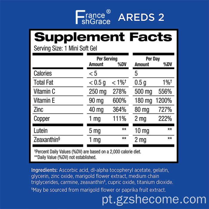Softgels minerais de vitamina ocular, contém vitamina C de luteína C